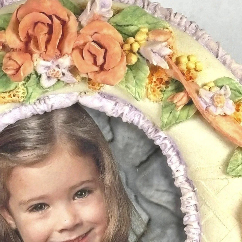 Vtg 90s Peach Roses Floral Photo Frame 3.5x5 English Country Cottage Romantic